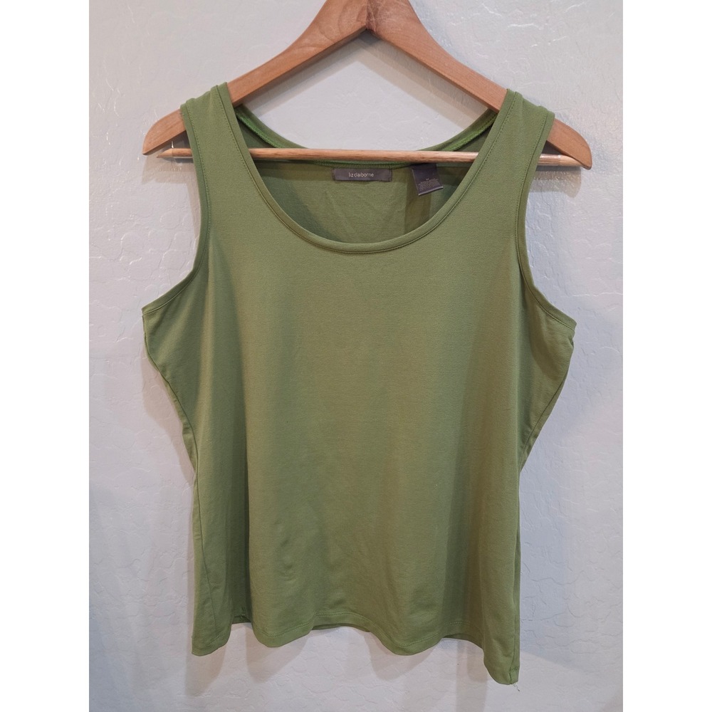 Liz Claiborne Womens Medium Olive Green Scoop Neck Tank Top Sleeveless Basic